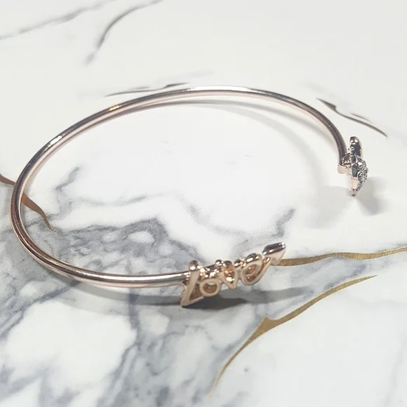 Gold Tone Love and Crystal Heart Cuff Bracelet - Picture 2 of 5